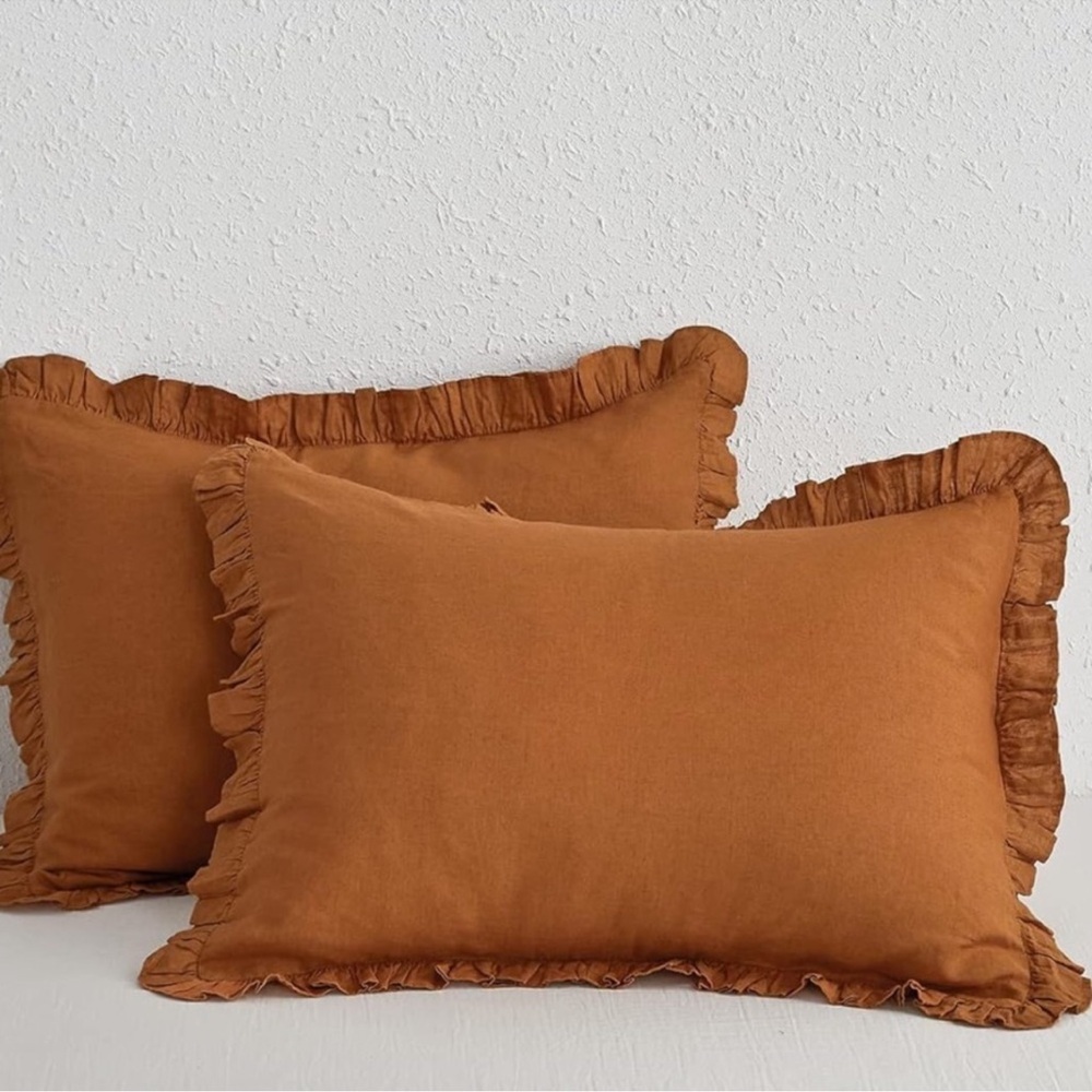 🆕 Luxury 100% Linen Ruffle Duvet Cover Set in QUEEN - Picture 7 of 10